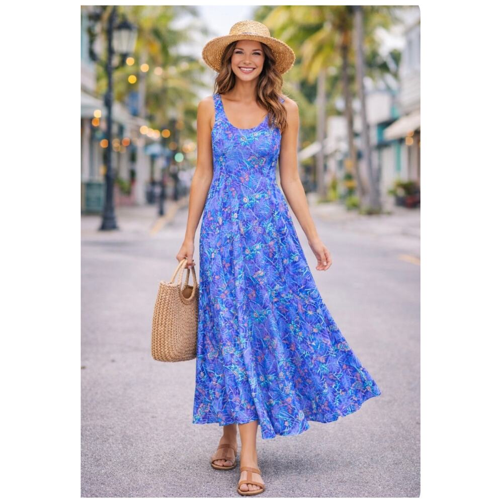TIKAL Trading Co. Periwinkle Butterfly Floral Print Maxi Dress Sundress Size S